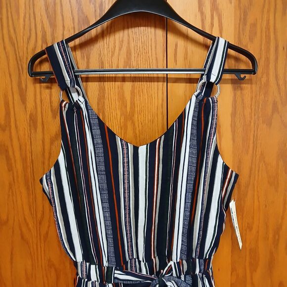 Derek Heart Blue White Striped Sleeveless Romper Jumpsuit Womens Large NEW - Picture 4 of 11